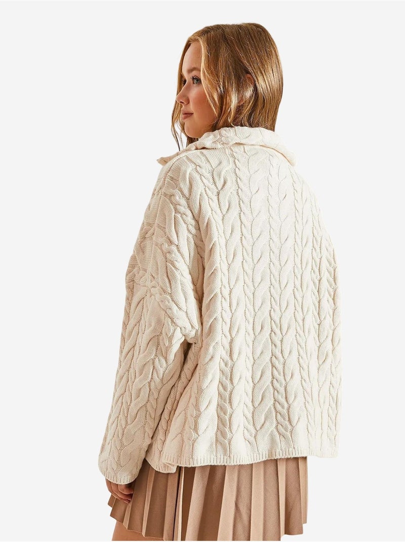 Maglione oversize per capelli e barba con collo con zip lucci Beige argilla - Kiabi