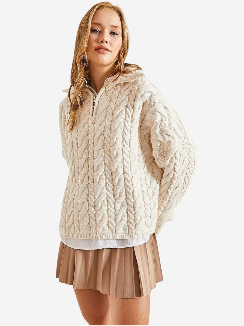 Maglione oversize per capelli e barba con collo con zip lucci Beige argilla - Kiabi