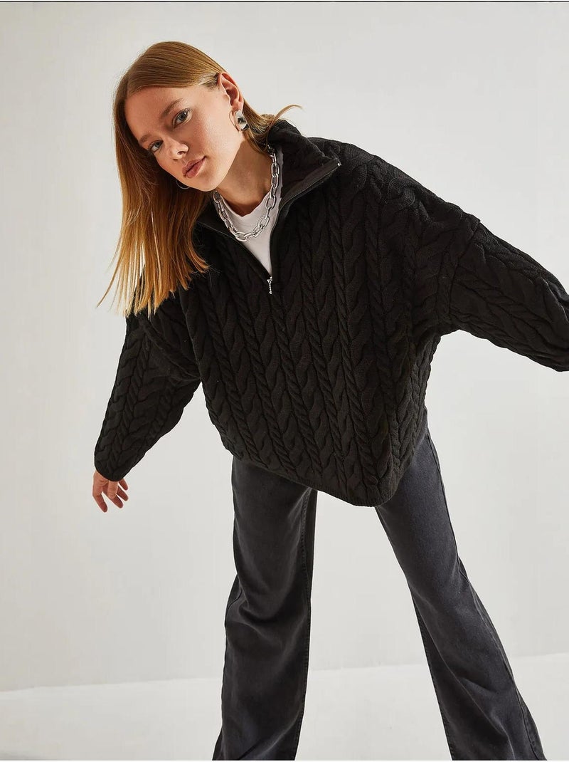 Maglione oversize per capelli e barba con collo con zip lucci Nero - Kiabi