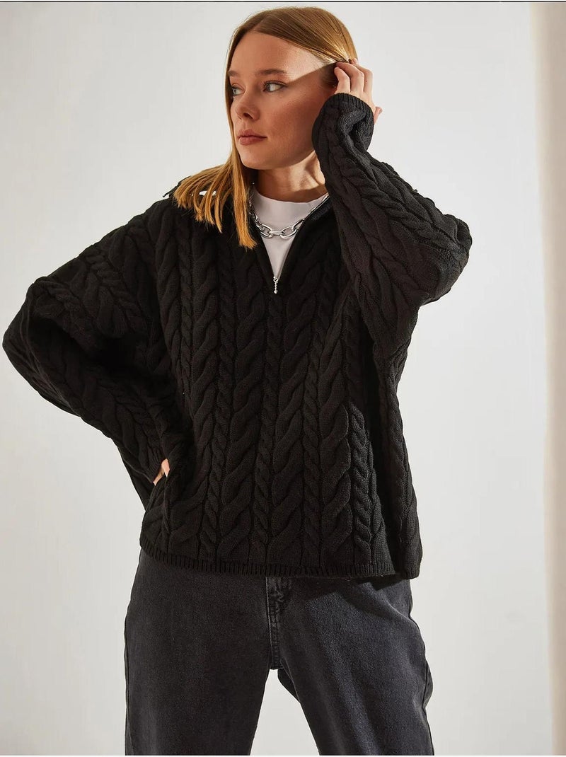 Maglione oversize per capelli e barba con collo con zip lucci Nero - Kiabi