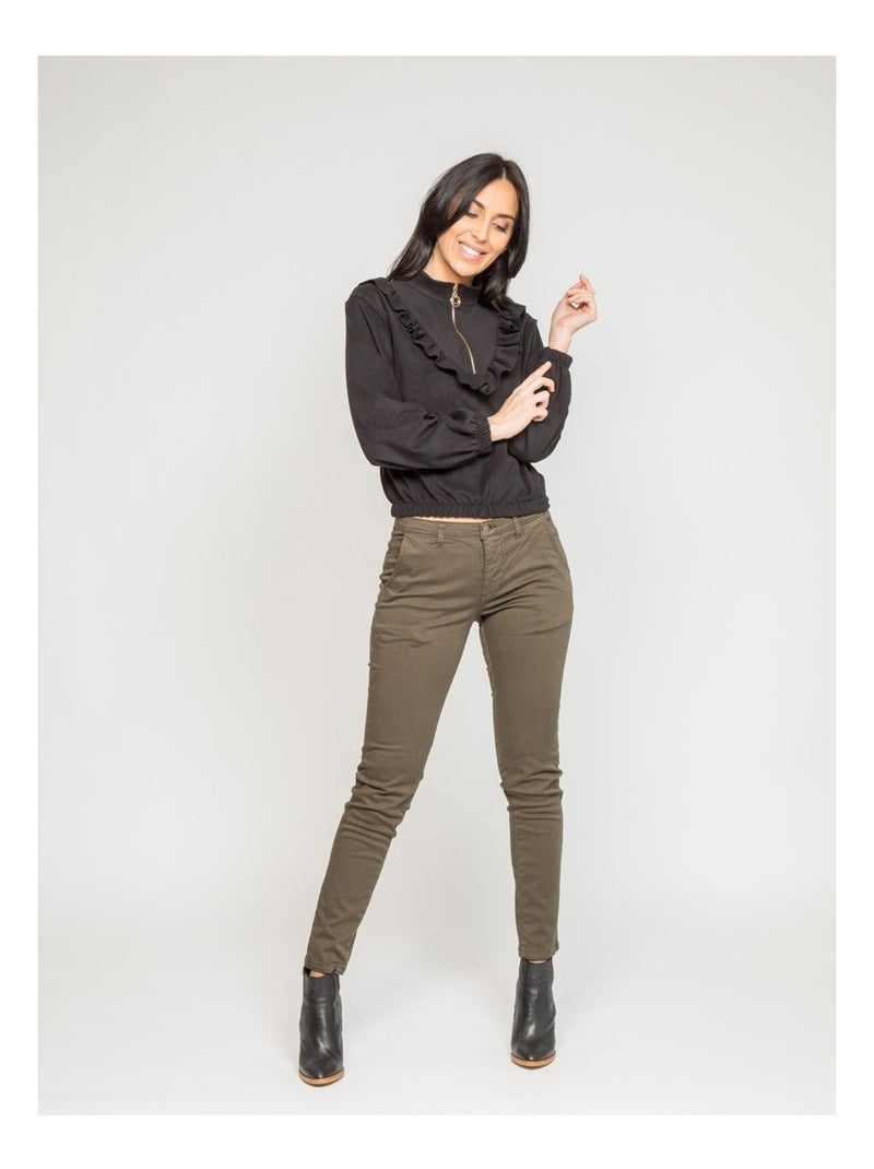 Maglione pile con volant YUKA Nero - Kiabi