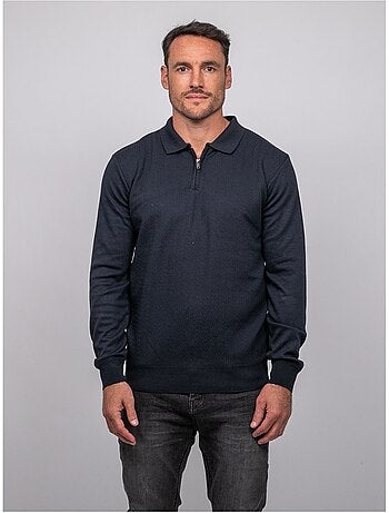 Maglione polo a maniche lunghe con collo zip linetox