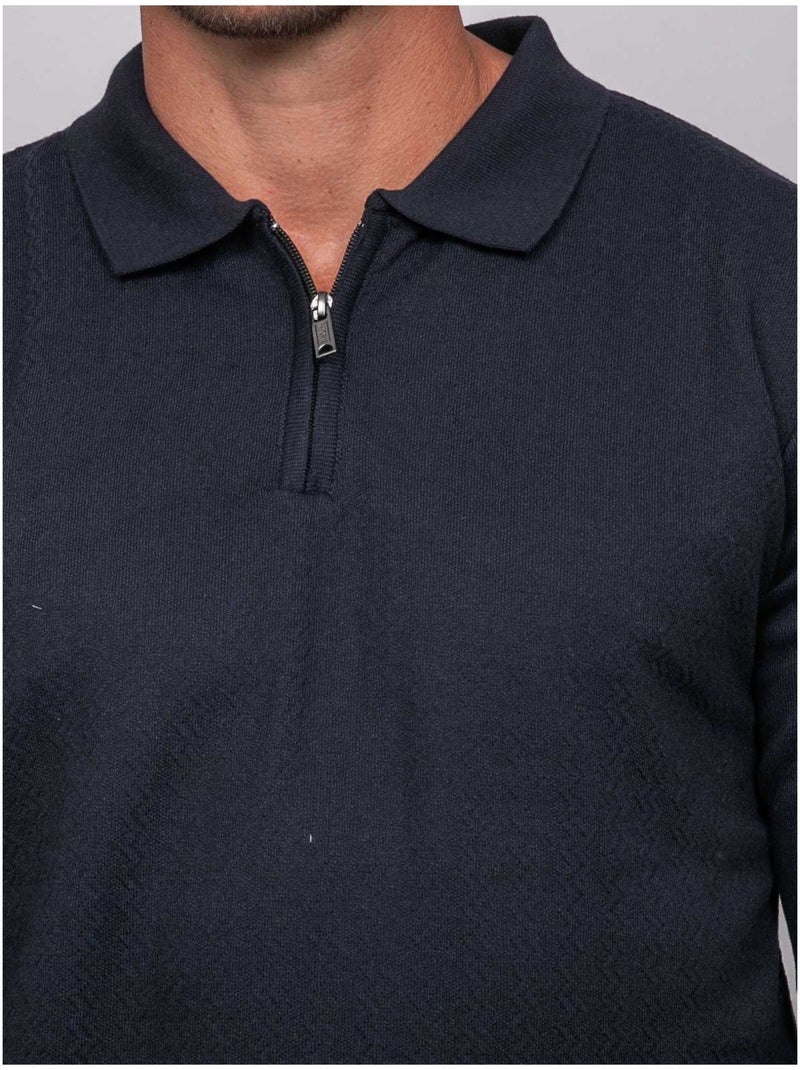 Maglione polo a maniche lunghe con collo zip linetox Blu marino - Kiabi