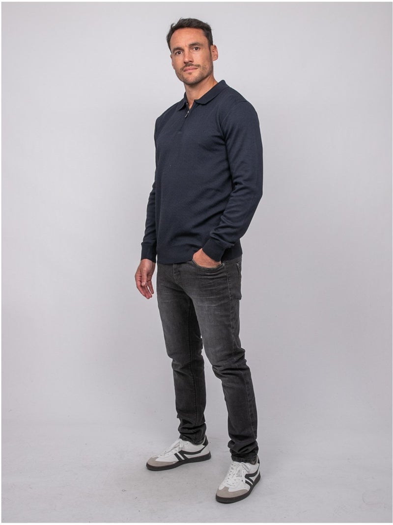 Maglione polo a maniche lunghe con collo zip linetox Blu marino - Kiabi