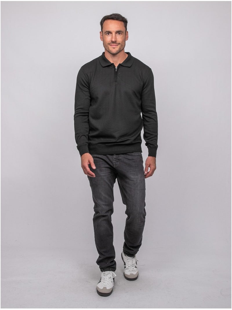 Maglione polo a maniche lunghe con collo zip linetox Nero - Kiabi