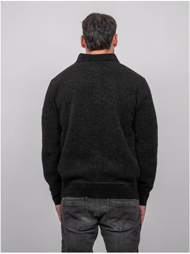 Maglione polo in ciniglia con collo abbottonato loctobir Nero - Kiabi