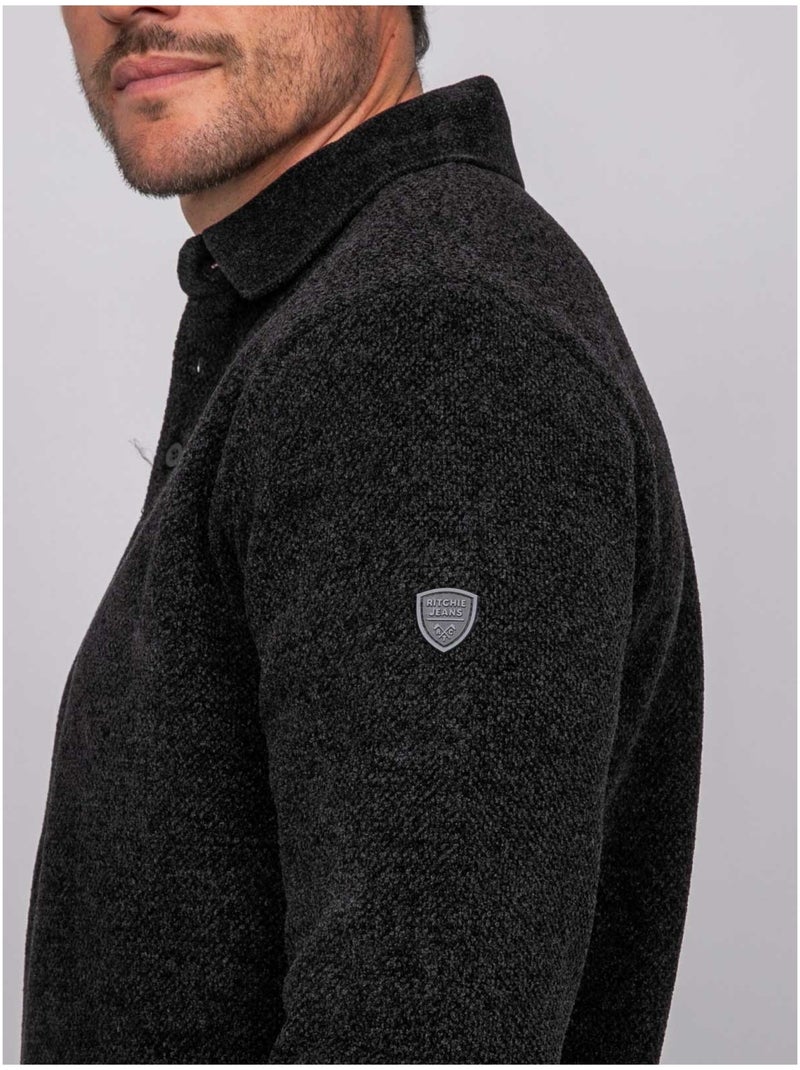 Maglione polo in ciniglia con collo abbottonato loctobir Nero - Kiabi