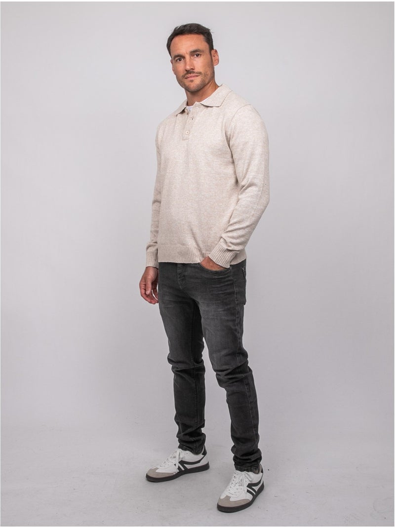 Maglione polo in maglia morbida mélange lubacat Beige - Kiabi
