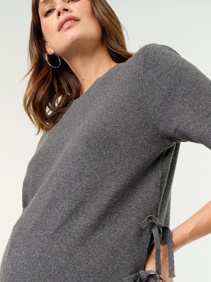 Maglione premaman a maniche corte con spacchi allacciati Grigio - Kiabi