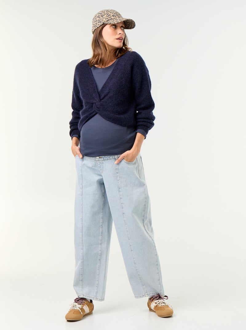 Maglione premaman cropped incrociato Blu - Kiabi