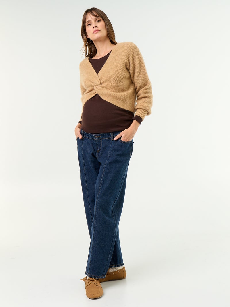 Maglione premaman cropped incrociato Tortora - Kiabi