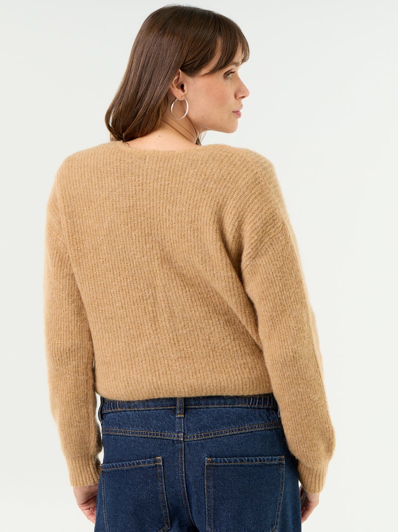 Maglione premaman cropped incrociato Tortora - Kiabi