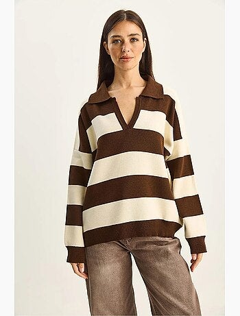 Maglione pullover a righe con scollo a v e maniche lunghe lucci