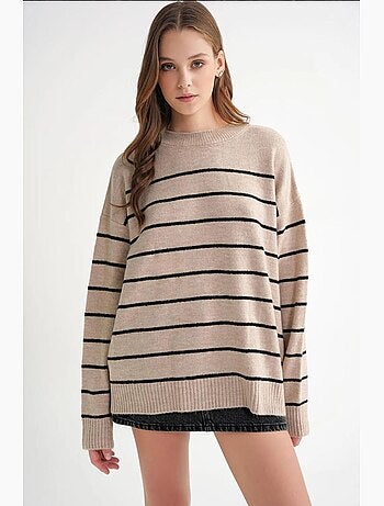 Maglione pullover in maglia relaxed a righe con girocollo mixray