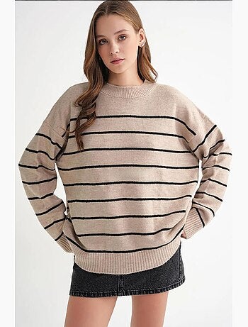 Maglione pullover in maglia relaxed a righe con girocollo mixray