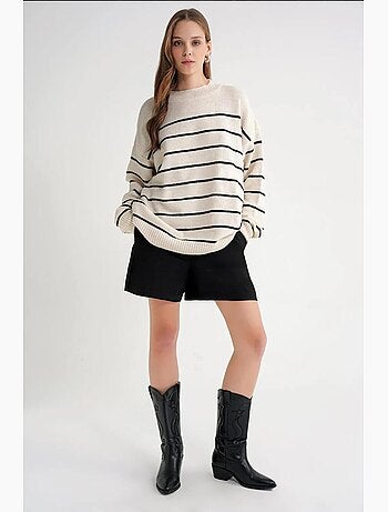 Maglione pullover in maglia relaxed a righe con girocollo mixray