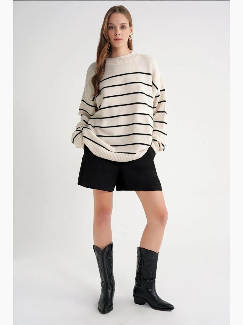 Maglione pullover in maglia relaxed a righe con girocollo mixray Beige - Kiabi