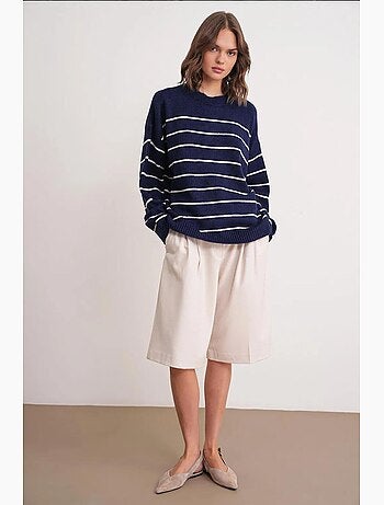 Maglione pullover in maglia relaxed a righe con girocollo mixray