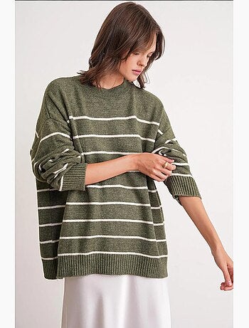 Maglione pullover in maglia relaxed a righe con girocollo mixray