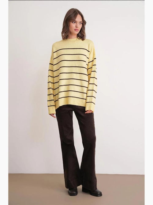 Maglione pullover in maglia relaxed a righe con girocollo mixray - Kiabi Maglione pullover in maglia relaxed a righe con girocollo mixray - Kiabi