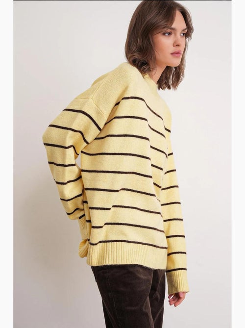 Maglione pullover in maglia relaxed a righe con girocollo mixray - Kiabi Maglione pullover in maglia relaxed a righe con girocollo mixray - Kiabi