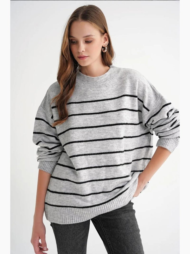 Maglione pullover in maglia relaxed a righe con girocollo mixray Grigio - Kiabi