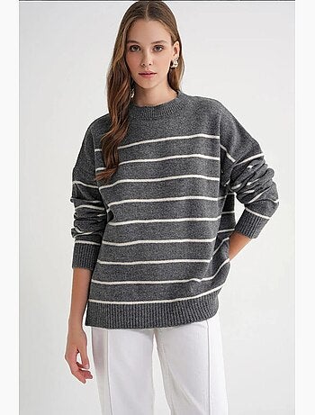 Maglione pullover in maglia relaxed a righe con girocollo mixray