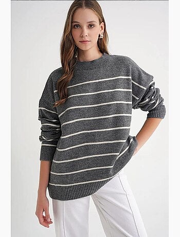 Maglione pullover in maglia relaxed a righe con girocollo mixray