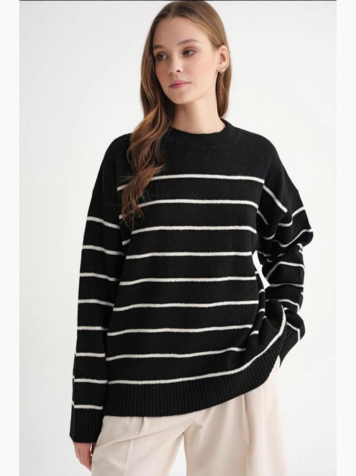 Maglione pullover in maglia relaxed a righe con girocollo mixray - Kiabi Maglione pullover in maglia relaxed a righe con girocollo mixray - Kiabi
