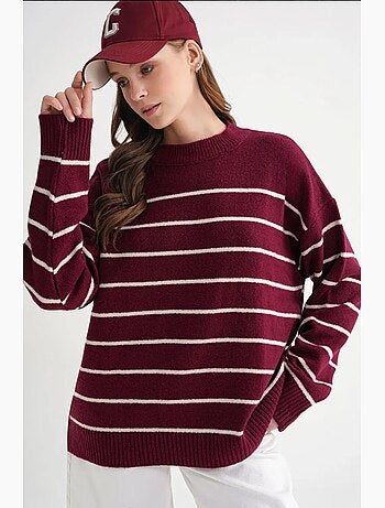 Maglione pullover in maglia relaxed a righe con girocollo mixray