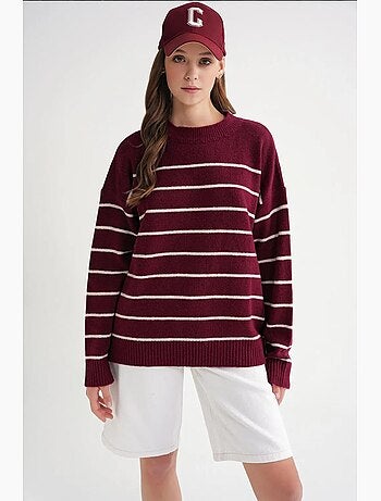 Maglione pullover in maglia relaxed a righe con girocollo mixray