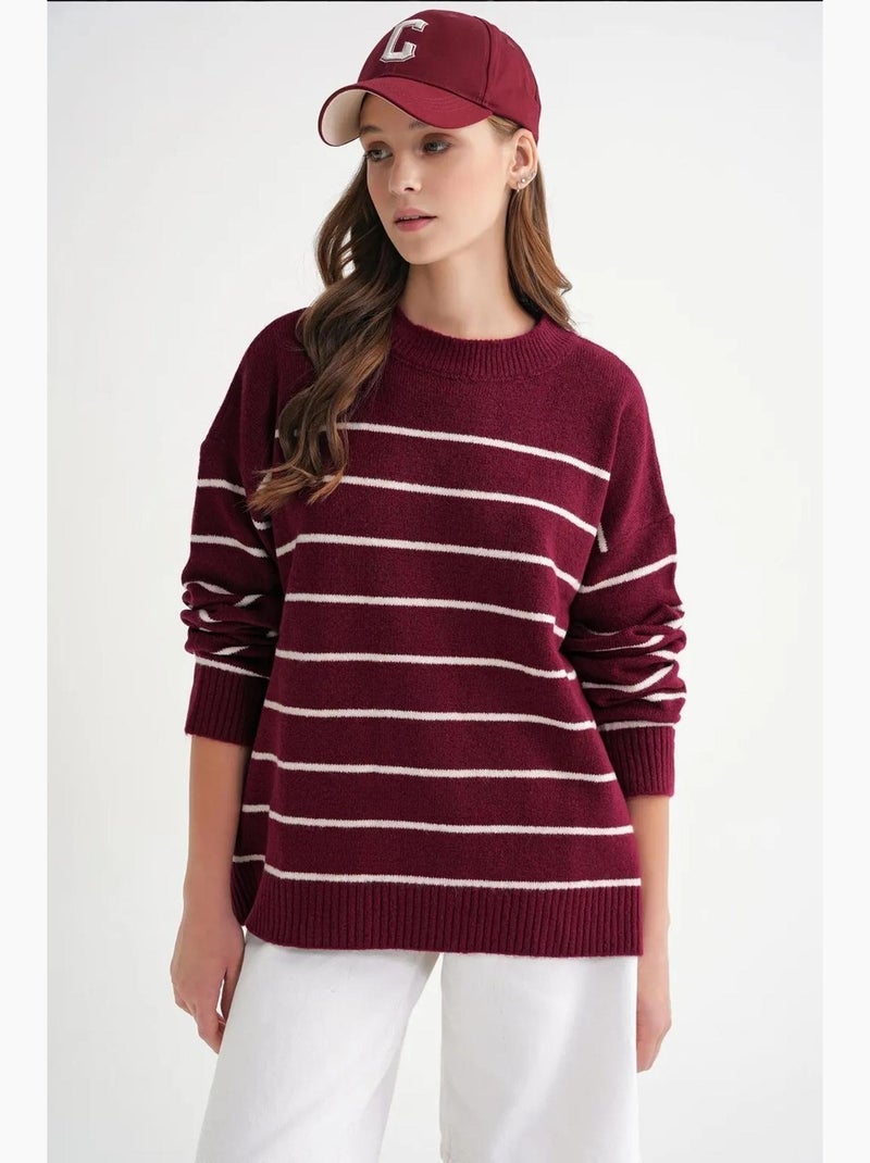 Maglione pullover in maglia relaxed a righe con girocollo mixray Rosso bordeaux - Kiabi