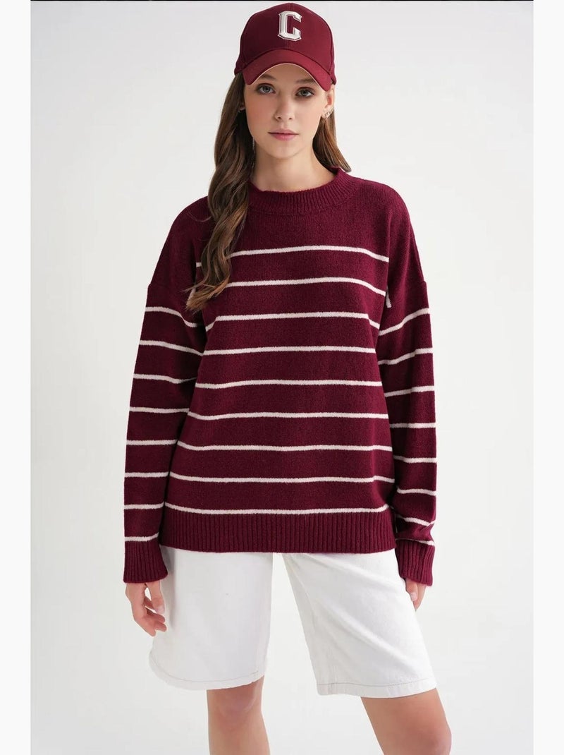 Maglione pullover in maglia relaxed a righe con girocollo mixray Rosso bordeaux - Kiabi