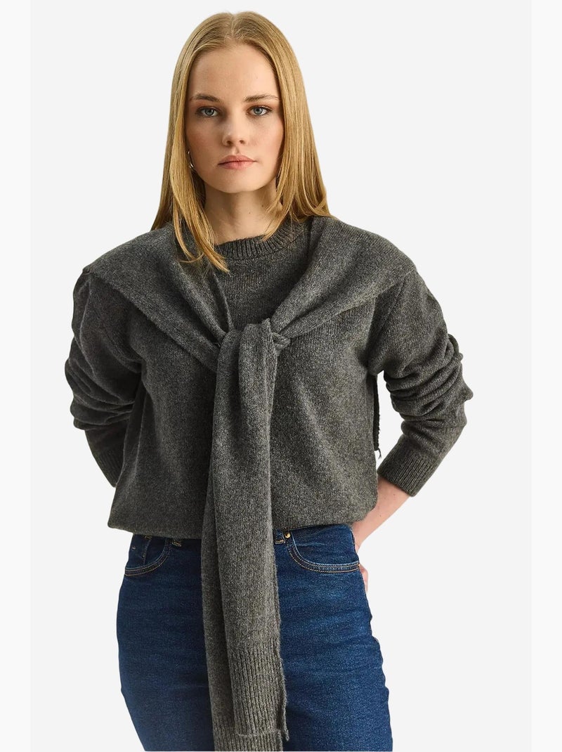 Maglione regular fit a girocollo a coste lucci Grigio nero - Kiabi