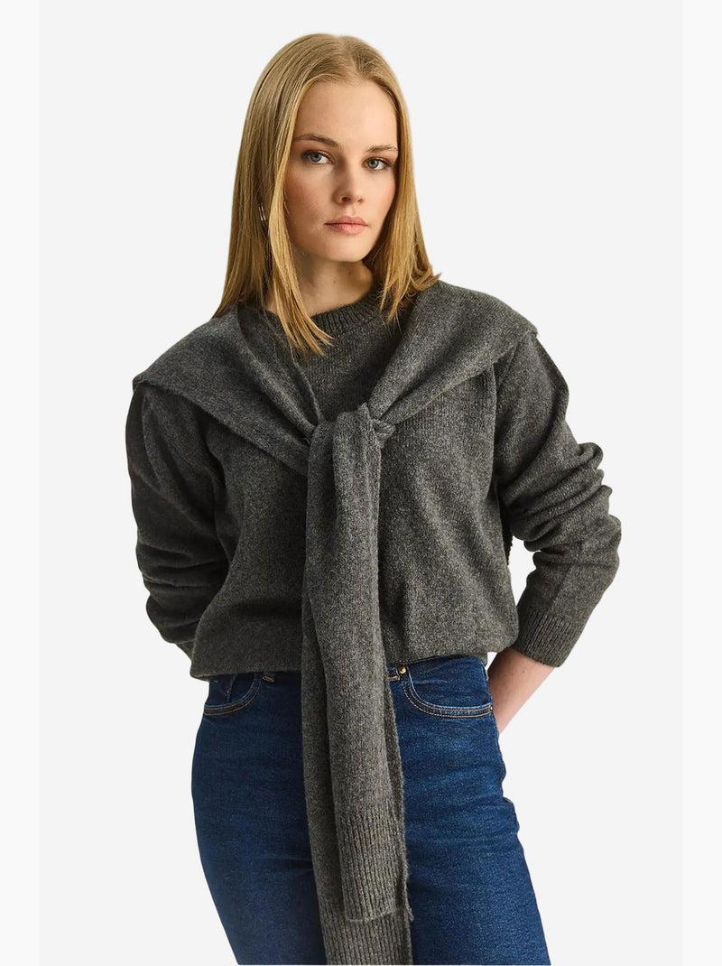 Maglione regular fit a girocollo a coste lucci Grigio nero - Kiabi