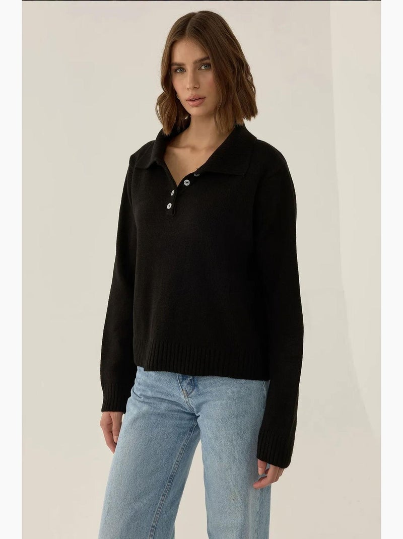 Maglione relaxed fit con colletto con bottoni hiccup Nero - Kiabi