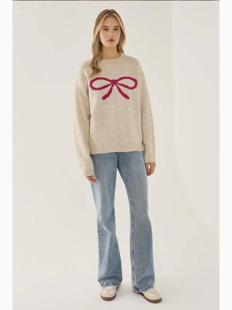 Maglione relaxed fit con dettaglio fiocco hiccup Beige argilla - Kiabi