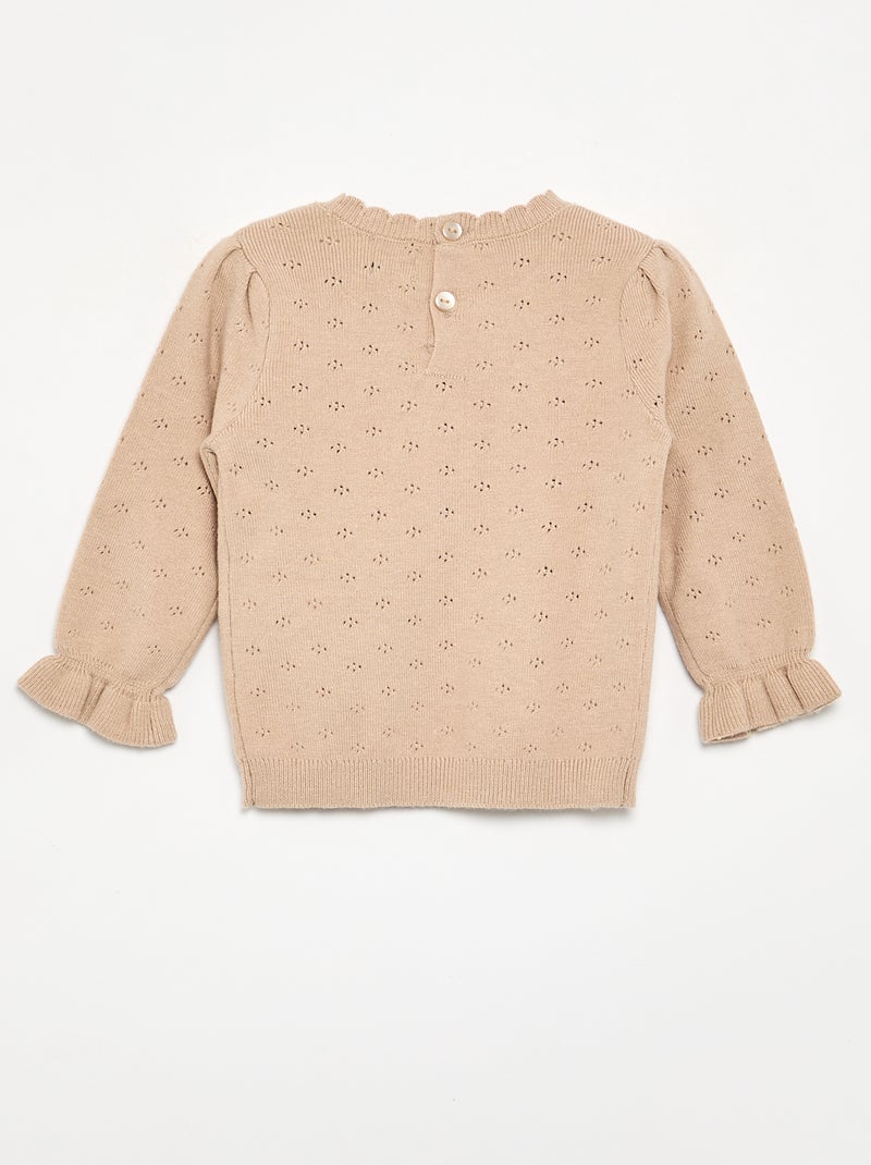 Maglione ricamato in maglia traforata Beige - Kiabi