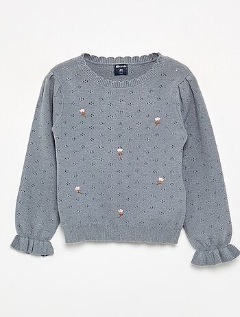 Maglione ricamato in maglia traforata