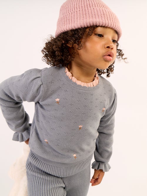 Maglione ricamato in maglia traforata - Kiabi