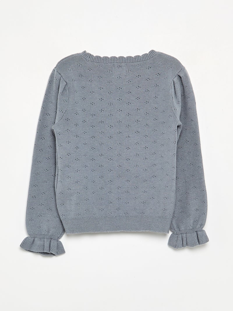 Maglione ricamato in maglia traforata Blu - Kiabi