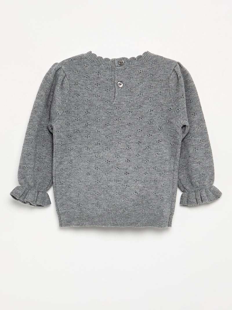 Maglione ricamato in maglia traforata Grigio - Kiabi