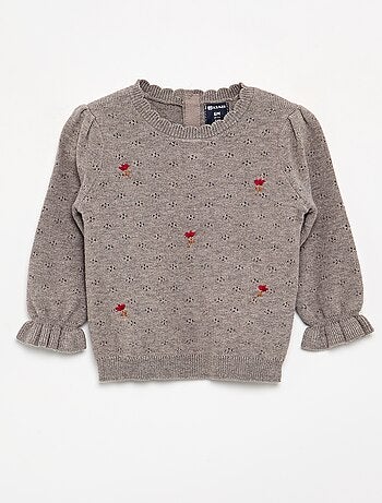 Maglione ricamato in maglia traforata