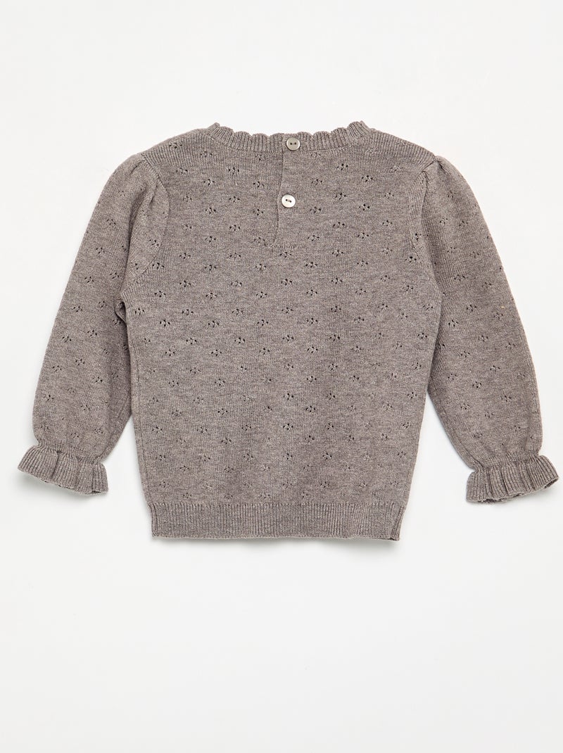 Maglione ricamato in maglia traforata Marrone - Kiabi