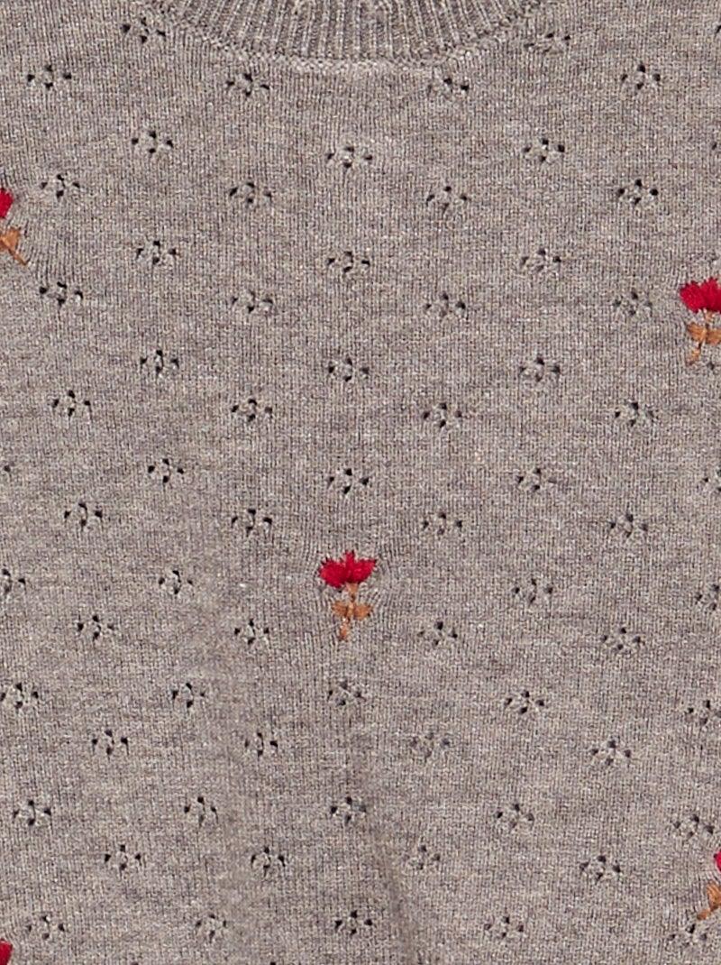 Maglione ricamato in maglia traforata Marrone - Kiabi