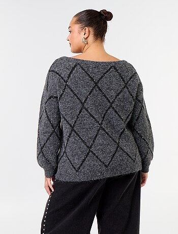 Maglione scollo a barca con motivo argyle e strass