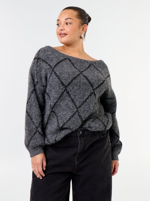 Maglione scollo a barca con motivo argyle e strass - Kiabi Maglione scollo a barca con motivo argyle e strass - Kiabi