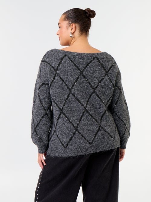 Maglione scollo a barca con motivo argyle e strass - Kiabi Maglione scollo a barca con motivo argyle e strass - Kiabi