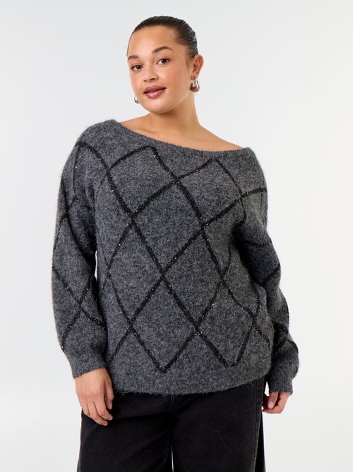 Maglione scollo a barca con motivo argyle e strass - Kiabi Maglione scollo a barca con motivo argyle e strass - Kiabi