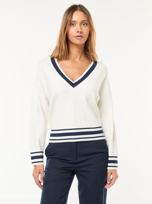 Maglione scollo a V con bande a contrasto - Kiabi